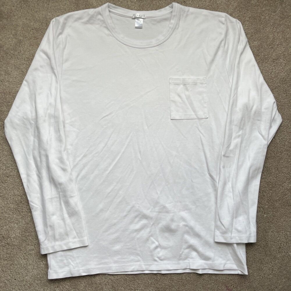Lake Pajama Shirt Mens Large White Long Sleeve Pima Cotton Pocket Tee Soft
